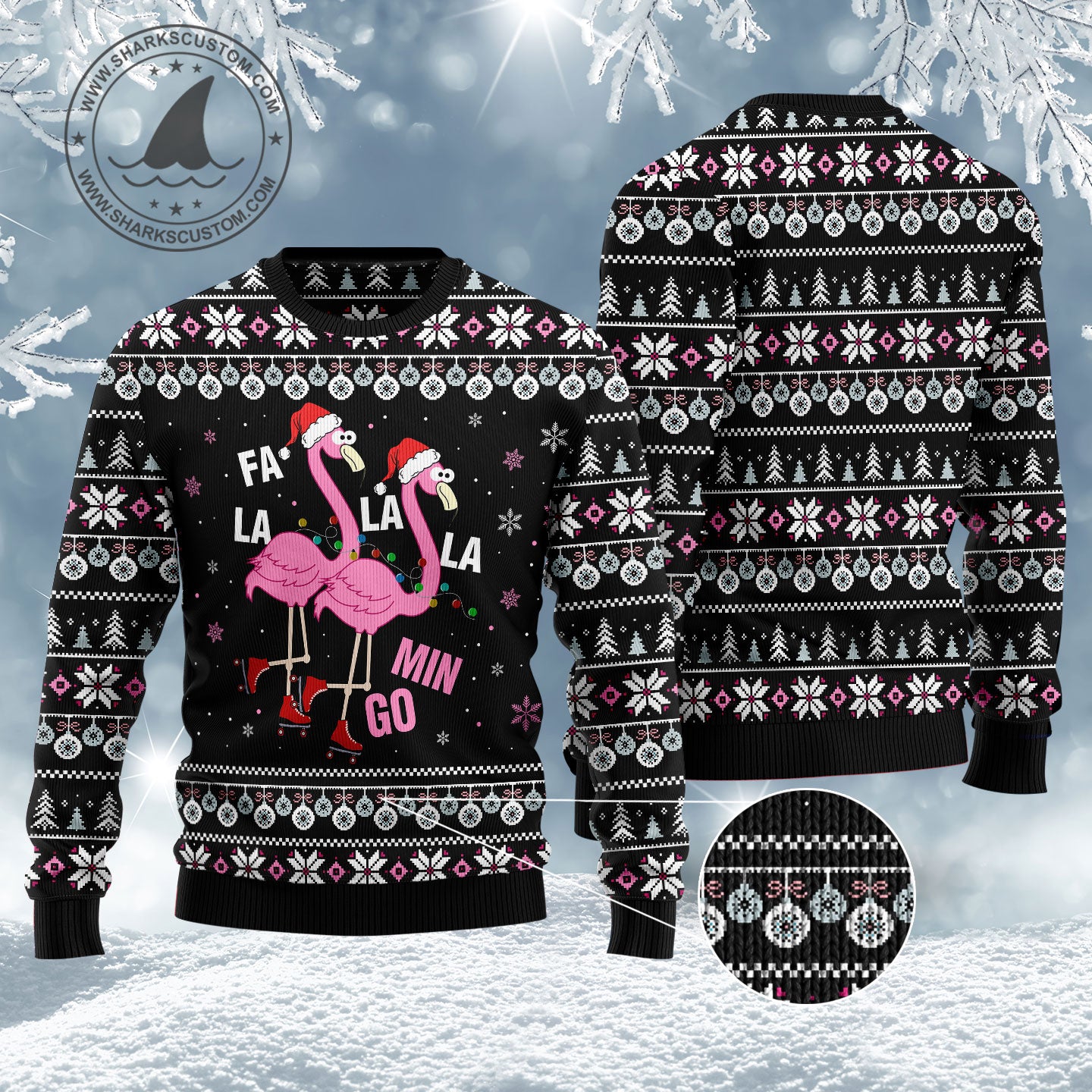Fla la la lamingo Cute Flamingo HZ120801 unisex womens & mens, couples matching, friends, funny family ugly christmas holiday sweater gifts (plus size available)