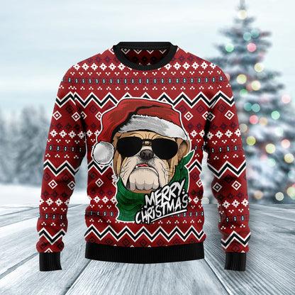 Bulldog Merry Christmas HZ120111 unisex womens & mens, couples matching, friends, funny family ugly christmas holiday sweater gifts (plus size available)