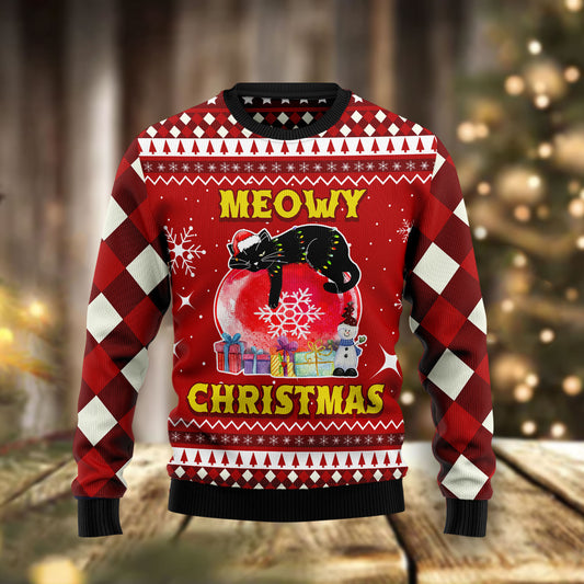 Meowy Christmas HZ112501 unisex womens & mens, couples matching, friends, funny family ugly christmas holiday sweater gifts (plus size available)