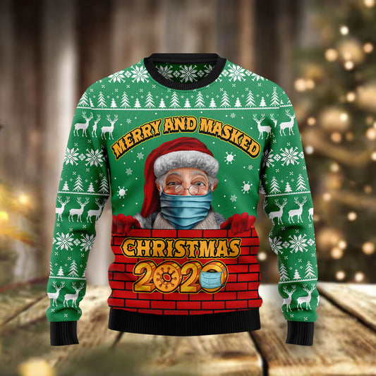 Merry And Masked HT041223 Ugly Christmas Sweater unisex womens & mens, couples matching, friends, funny family ugly christmas holiday sweater gifts (plus size available)