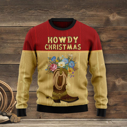 Howdy Christmas HZ120303 unisex womens & mens, couples matching, friends, funny family ugly christmas holiday sweater gifts (plus size available)