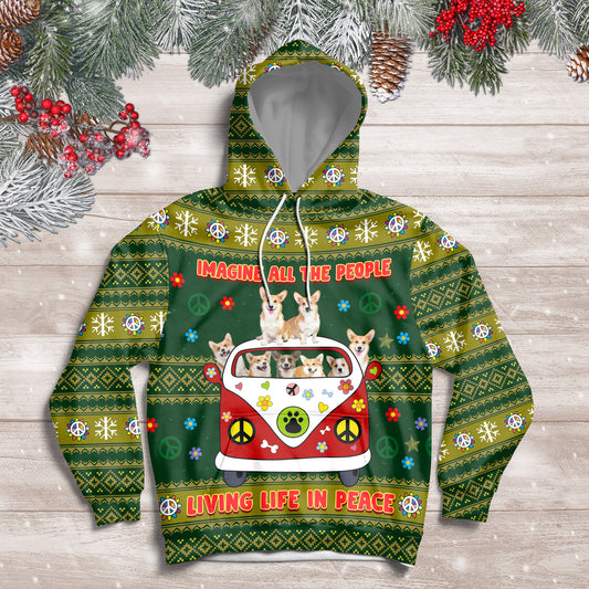 Imagine All The People Living Life In Peace Pembroke Welsh Corgi HZ112308 - All Over Print Unisex Hoodie