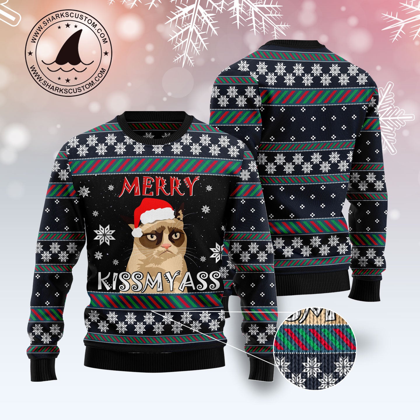 Grumpy Cat Kissmyass TY1410 Ugly Christmas Sweater