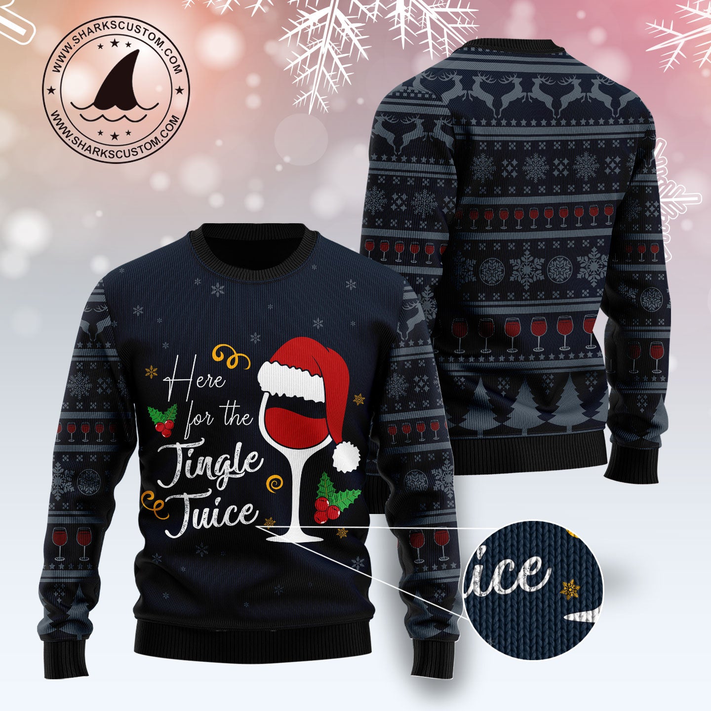 Jingle Juice TY0312 unisex womens & mens, couples matching, friends, funny family ugly christmas holiday sweater gifts (plus size available)