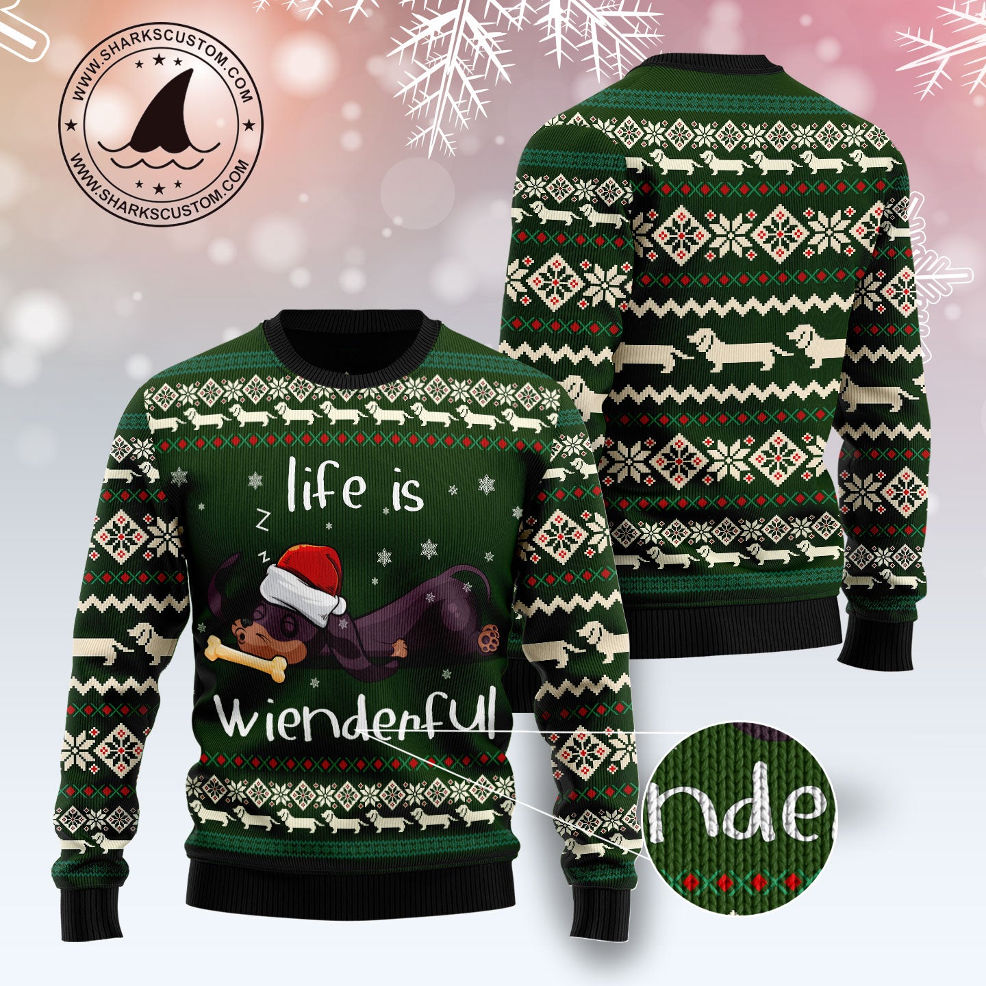 Dachshund Wienderful TY0312 unisex womens & mens, couples matching, friends, funny family ugly christmas holiday sweater gifts (plus size available)