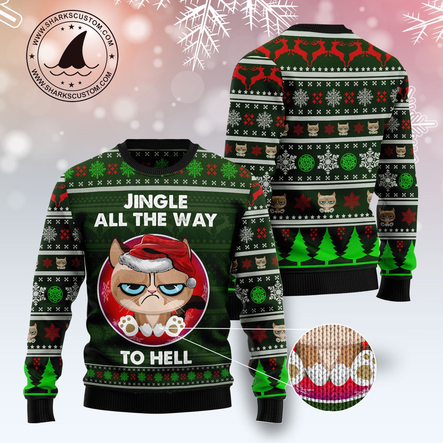 Grumpy Cat Jingle TY0412 unisex womens & mens, couples matching, friends, funny family ugly christmas holiday sweater gifts (plus size available)