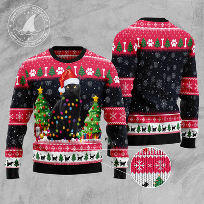 Black Cat Light D1410 Ugly Christmas Sweater