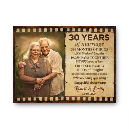 Happy 30th Anniversary 30 Years Of Marriage Film Anniversary Canvas