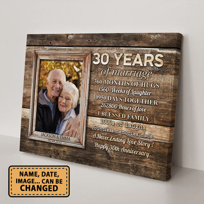 30 Years Of Marriage Custom Image Anniversary Canvas Valentine Gifts