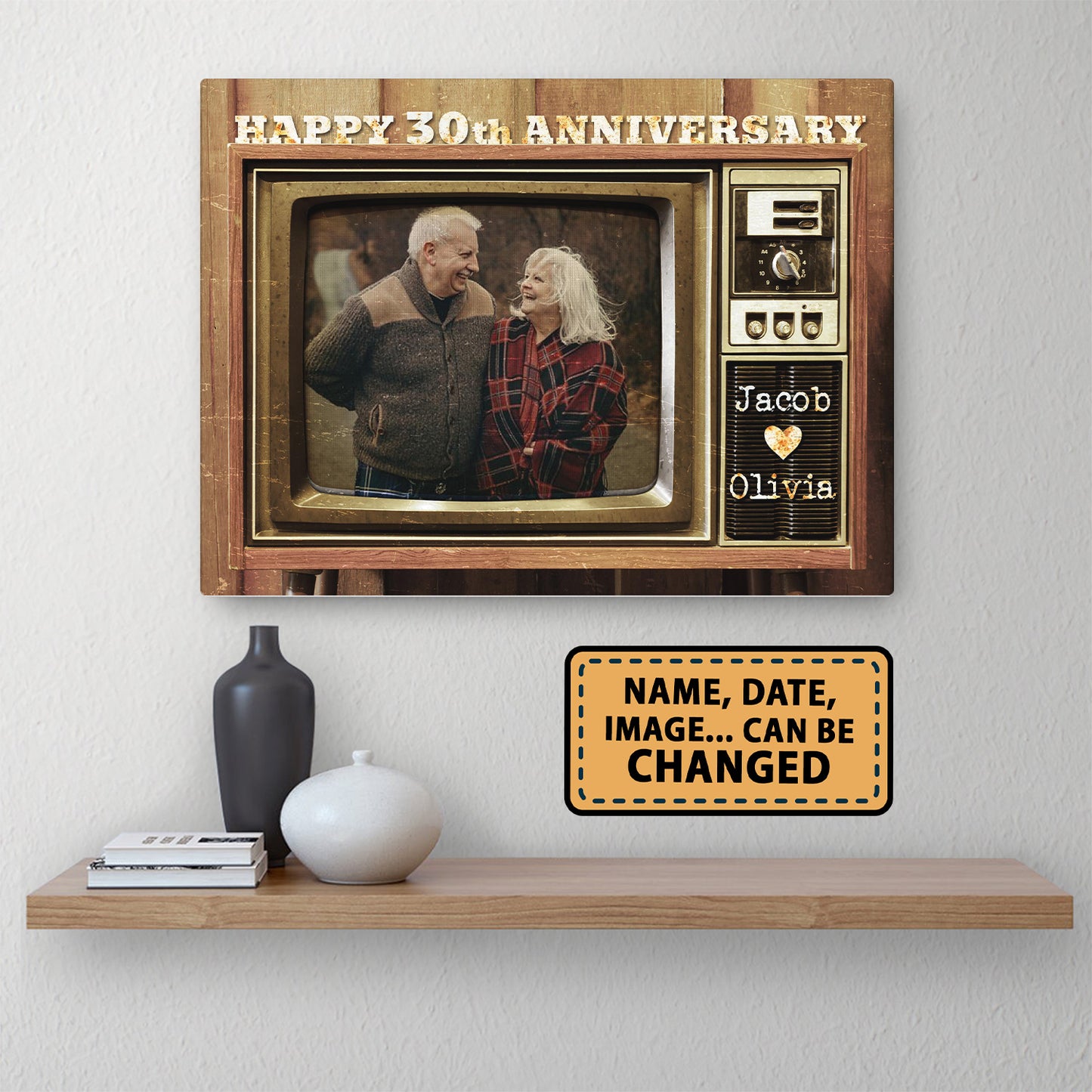 Happy 30th Anniversary Old Television Custom Image Canvas