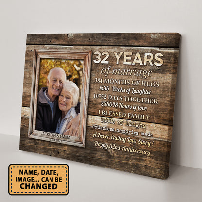 32 Years Of Marriage Custom Image Anniversary Canvas