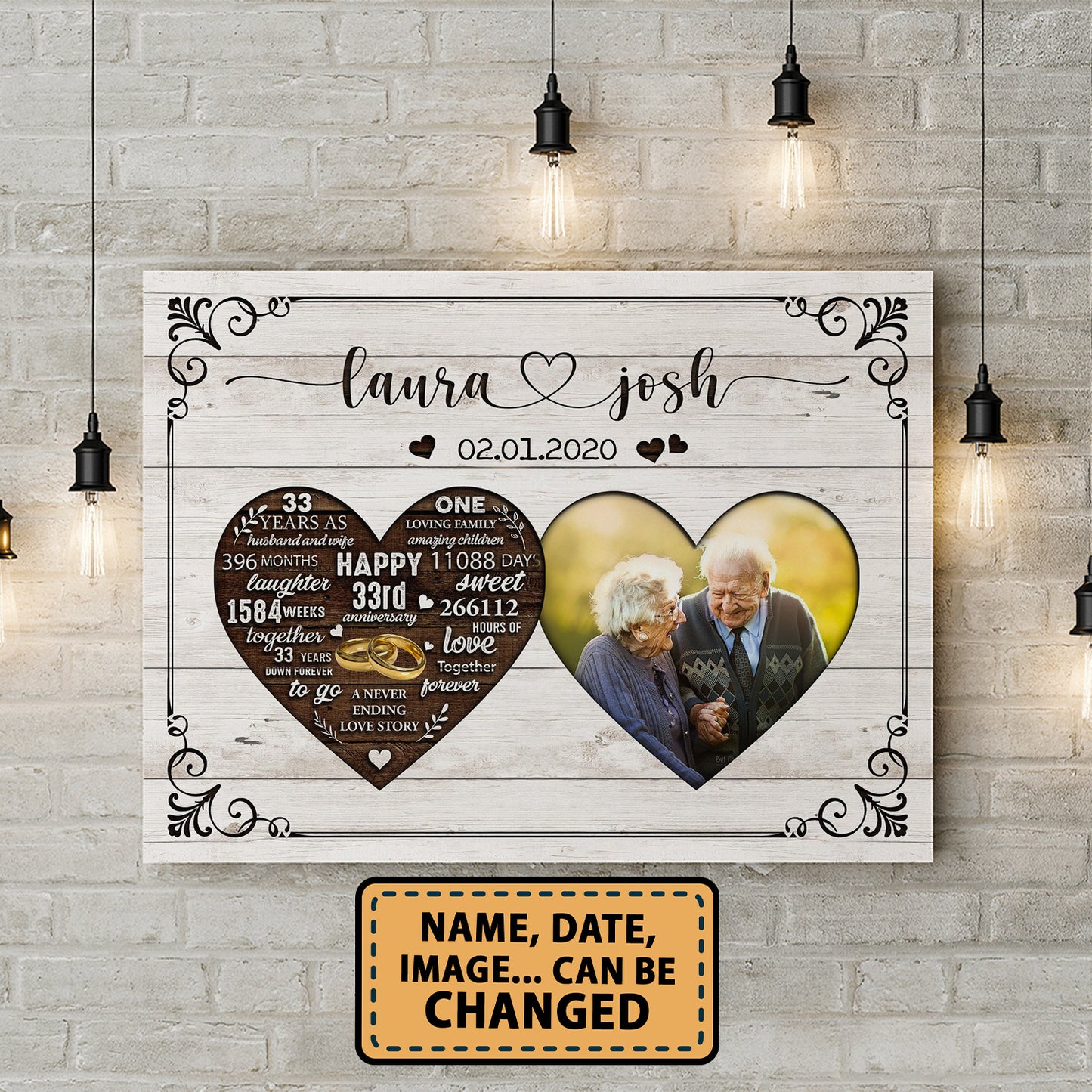 Happy 33rd Anniversary As Husband And Wife Anniversary Canvas