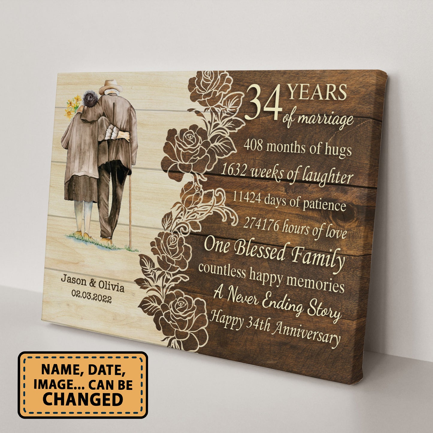Happy 34th Anniversary 34 Years Of Marriage Personalizedwitch Canvas