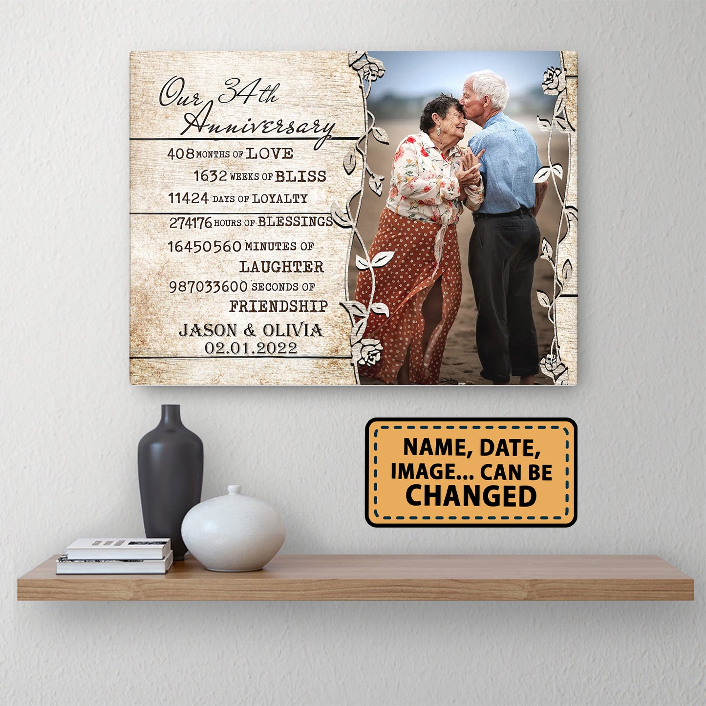 Our 34th Anniversary Timeless love Valentine Gift Personalized Canvas