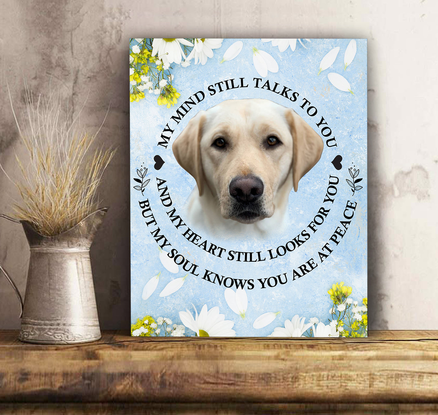 Custom personalized dog memorial photo to canvas Pet remembrance print wall art gift idea for dog mom dad pet lovers with pictures on - My mind still talks to you - PersonalizedWitch