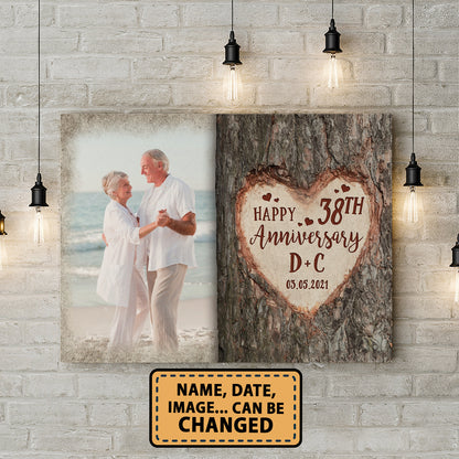 Happy 38th Anniversary Tree Heart Custom Image Personalized Canvas