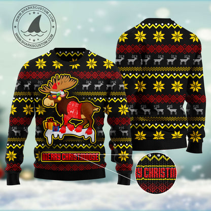 Moose HT071206 Ugly Christmas Sweater unisex womens & mens, couples matching, friends, funny family ugly christmas holiday sweater gifts (plus size available)