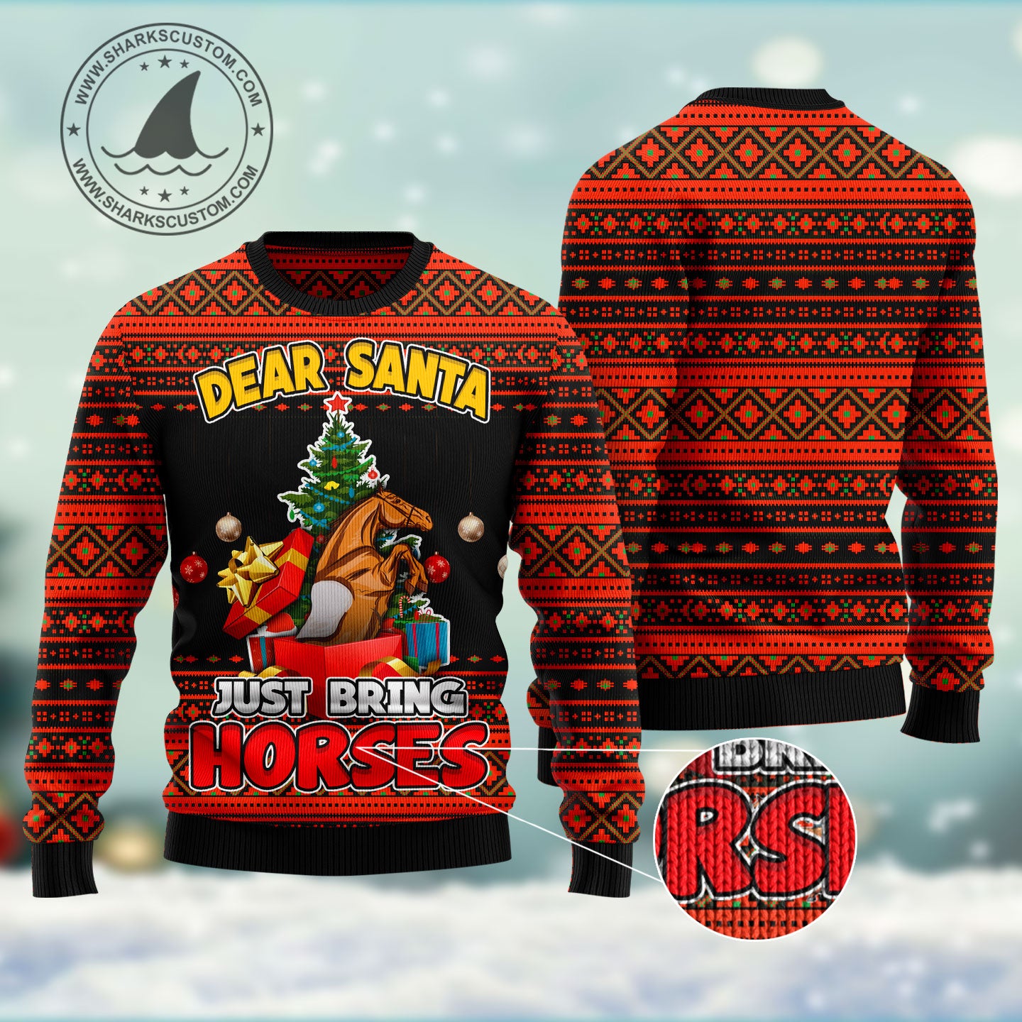 Dear Santa Just Bring Horses HT102102 Ugly Christmas Sweater