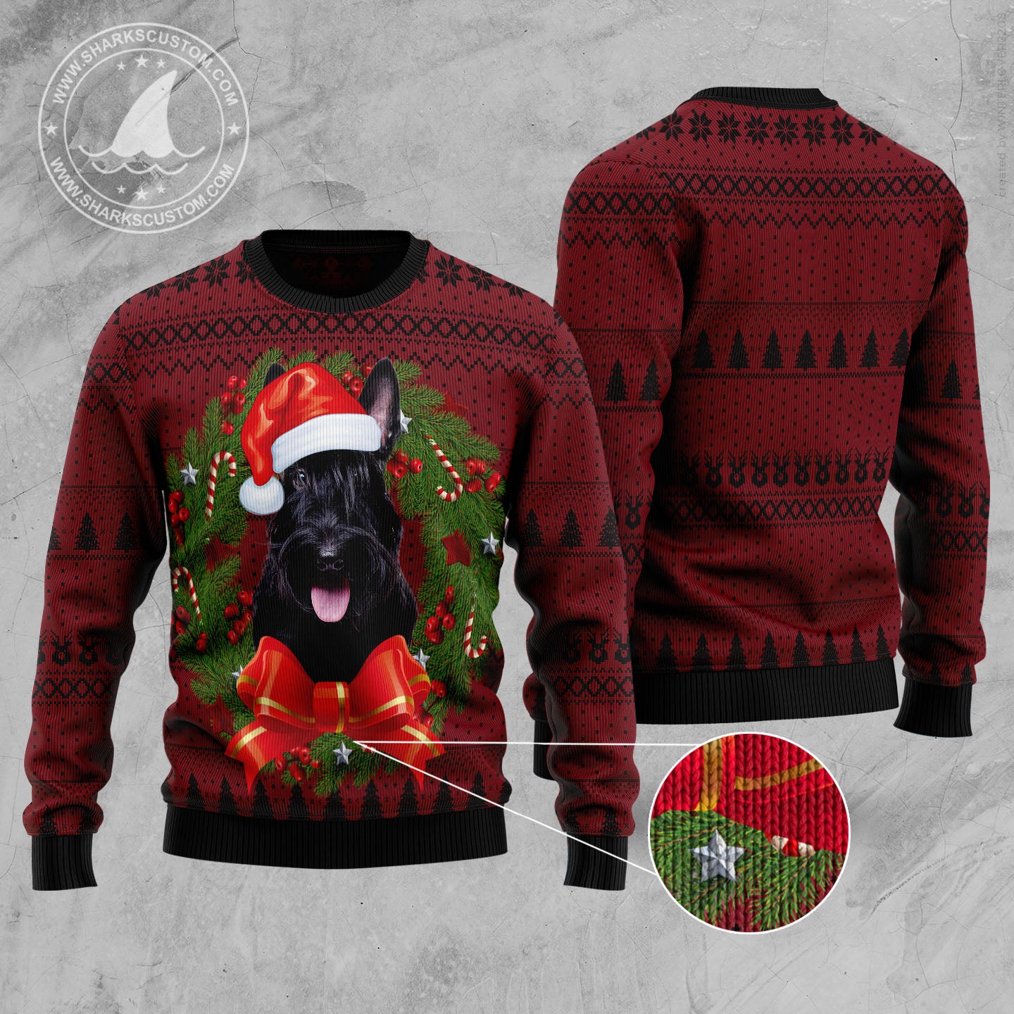 Scottish Terrier Wreath D2610 Ugly Christmas Sweater