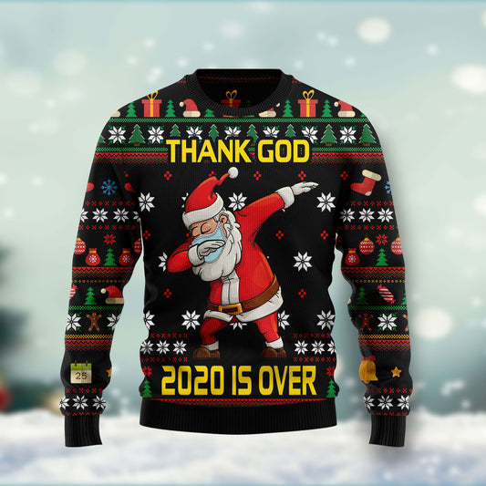 Christmas Thank God 2020 Is Over Santa Dabbing HT011204 unisex womens & mens, couples matching, friends, funny family ugly christmas holiday sweater gifts (plus size available)