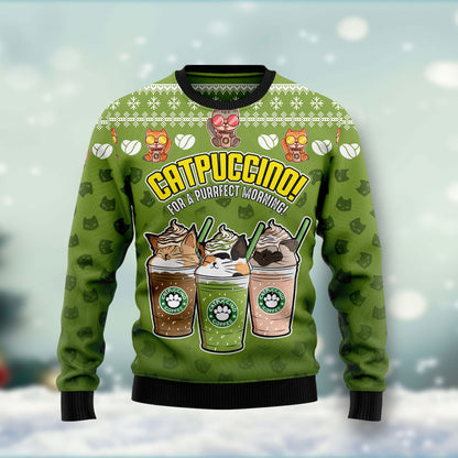 Cat Coffee HT091202 Ugly Christmas Sweater unisex womens & mens, couples matching, friends, funny family ugly christmas holiday sweater gifts (plus size available)