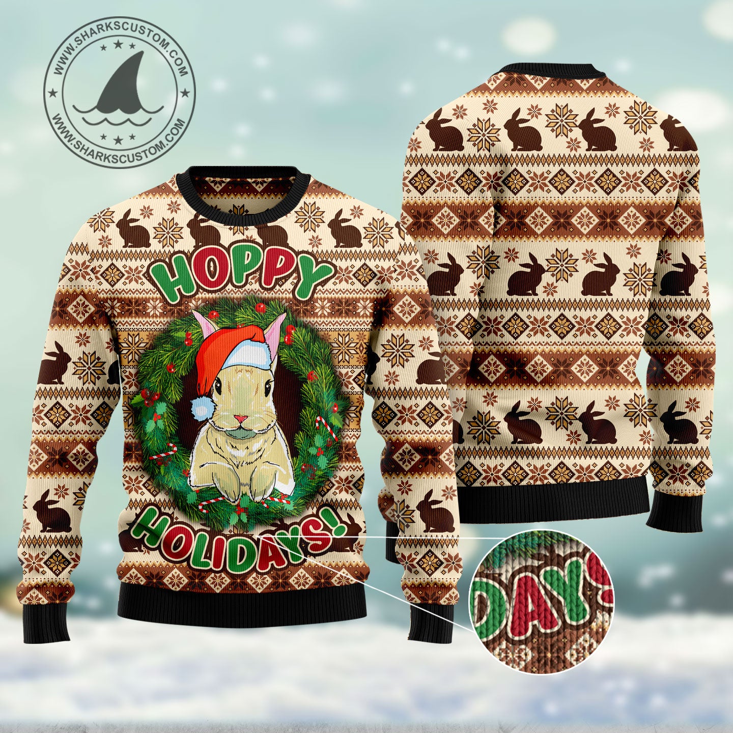 Rabbit Happy Holidays HT102103 Ugly Christmas Sweater