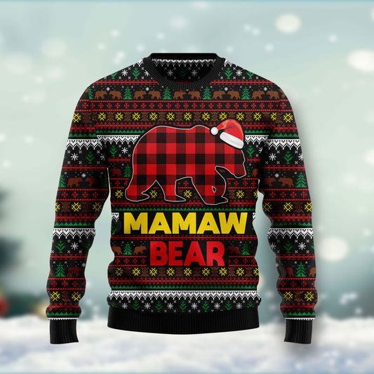 Mamaw Bear HT081202 Ugly Christmas Sweater unisex womens & mens, couples matching, friends, funny family ugly christmas holiday sweater gifts (plus size available)