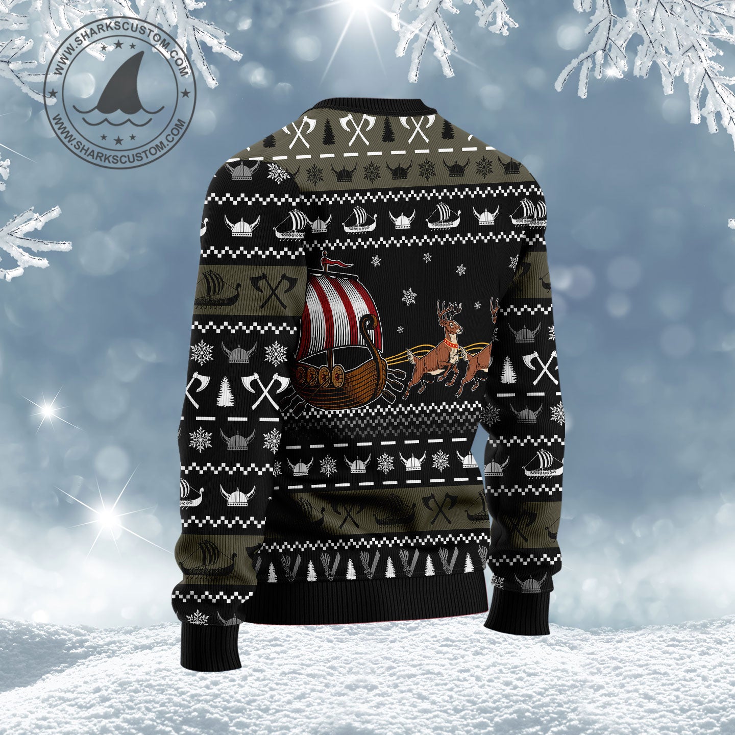 Viking Sweater Fa-la-la-Valhalla Viking Ship Viking Christmas Sweater (Size: L)