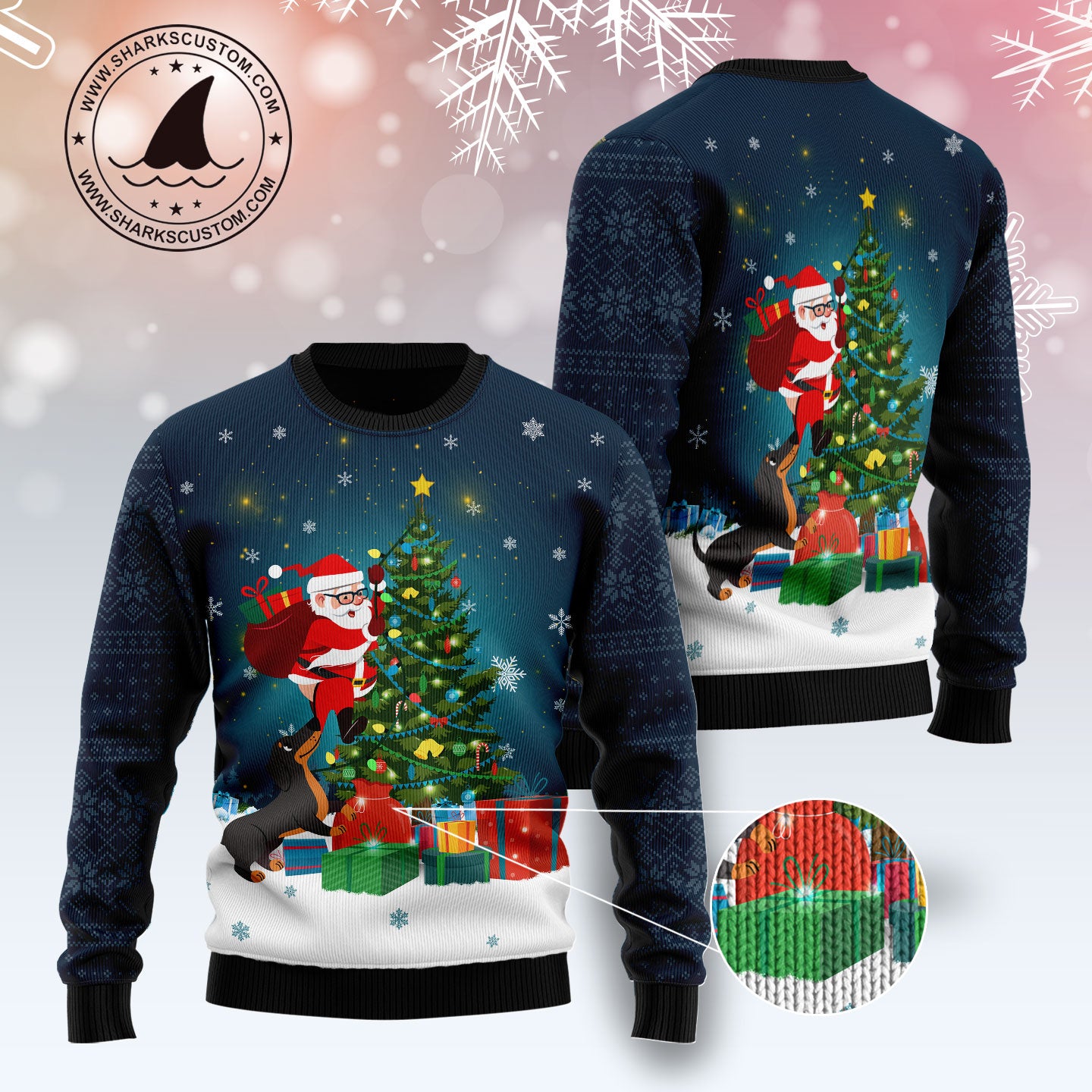 Dog Biting A Santa Claus In The Night HZ112421 unisex womens & mens, couples matching, friends, funny family ugly christmas holiday sweater gifts (plus size available)