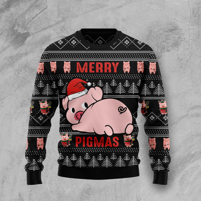 Merry Pigmas HT101301 Ugly Christmas Sweater unisex womens & mens, couples matching, friends, funny family sweater gifts (plus size available)