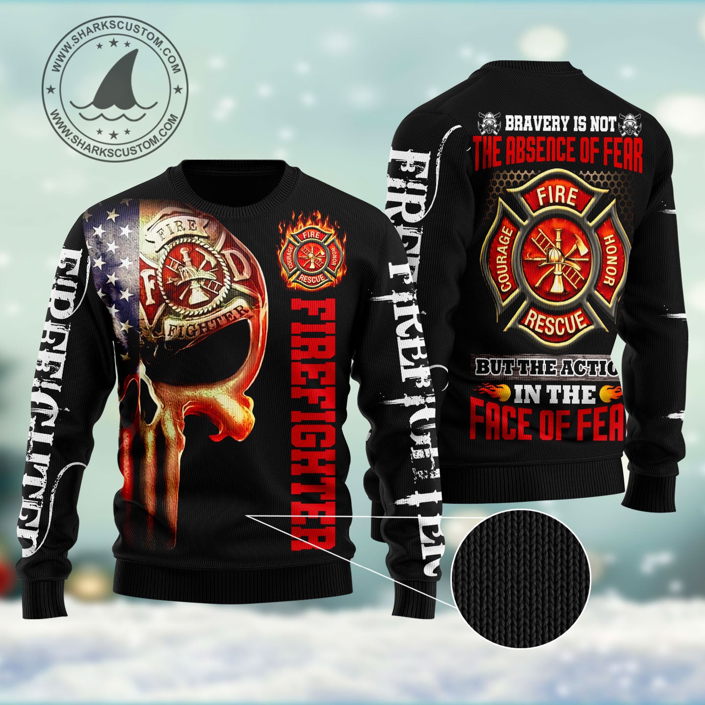 Firefighter HT011201 unisex womens & mens, couples matching, friends, funny family ugly christmas holiday sweater gifts (plus size available)