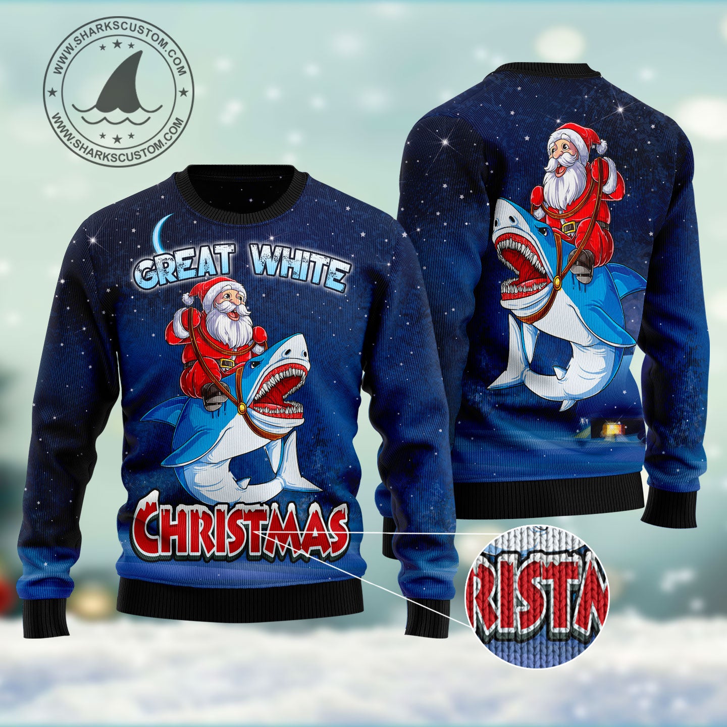 Great White Christmas Shark HT102205 Ugly Christmas Sweater unisex womens & mens, couples matching, friends, funny family sweater gifts (plus size available)