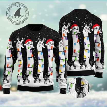 Cat HT011203 unisex womens & mens, couples matching, friends, funny family ugly christmas holiday sweater gifts (plus size available)