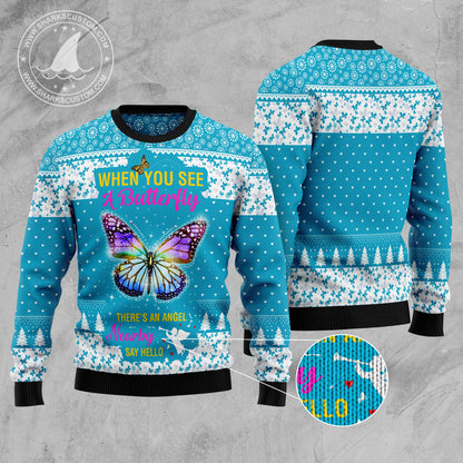 Butterfly Nearby Say Hello D1410 Ugly Christmas Sweater