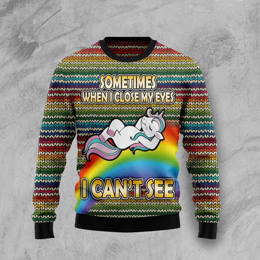 Funny Unicorn Sometimes When I Close My Eyes HT100607 Ugly Christmas Sweater