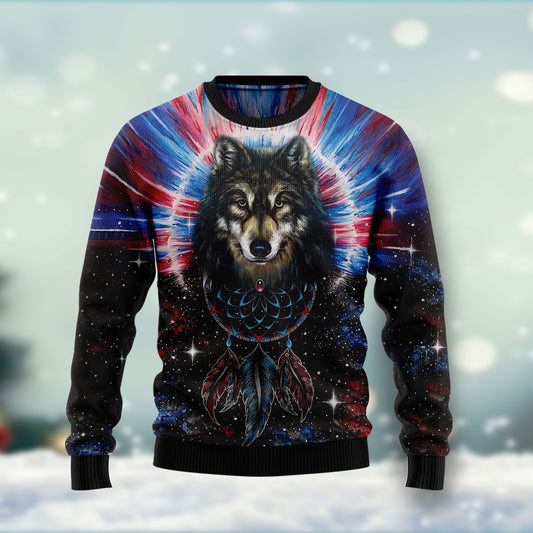 Wolf Dream Catcher HT261105 unisex womens & mens, couples matching, friends, funny family ugly christmas holiday sweater gifts (plus size available)