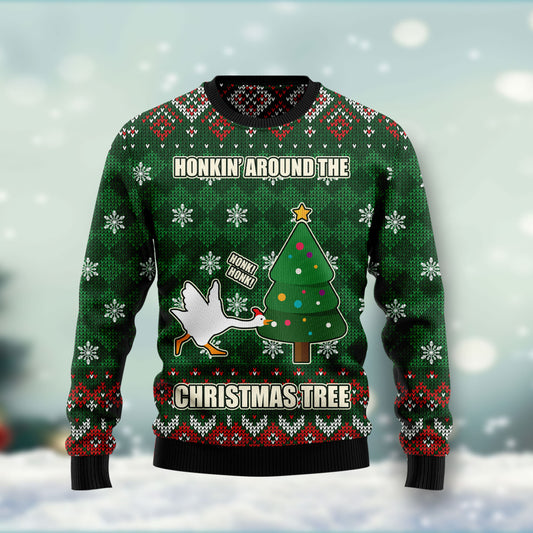 Duck Honkin Around Christmas Tree HT031101 Ugly Christmas Sweater unisex womens & mens, couples matching, friends, funny family sweater gifts (plus size available)