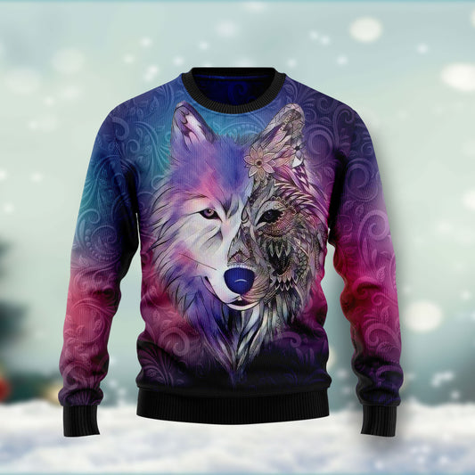 Native Wolf HT271106 unisex womens & mens, couples matching, friends, funny family ugly christmas holiday sweater gifts (plus size available)