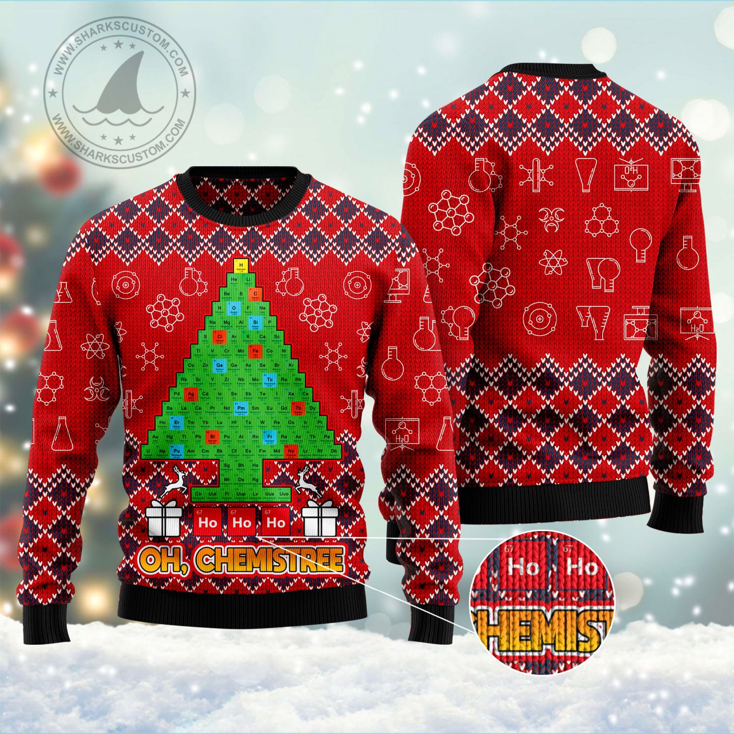 Ho Ho Ho Oh Chemistree HT101307 Ugly Christmas Sweater unisex womens & mens, couples matching, friends, funny family sweater gifts (plus size available)