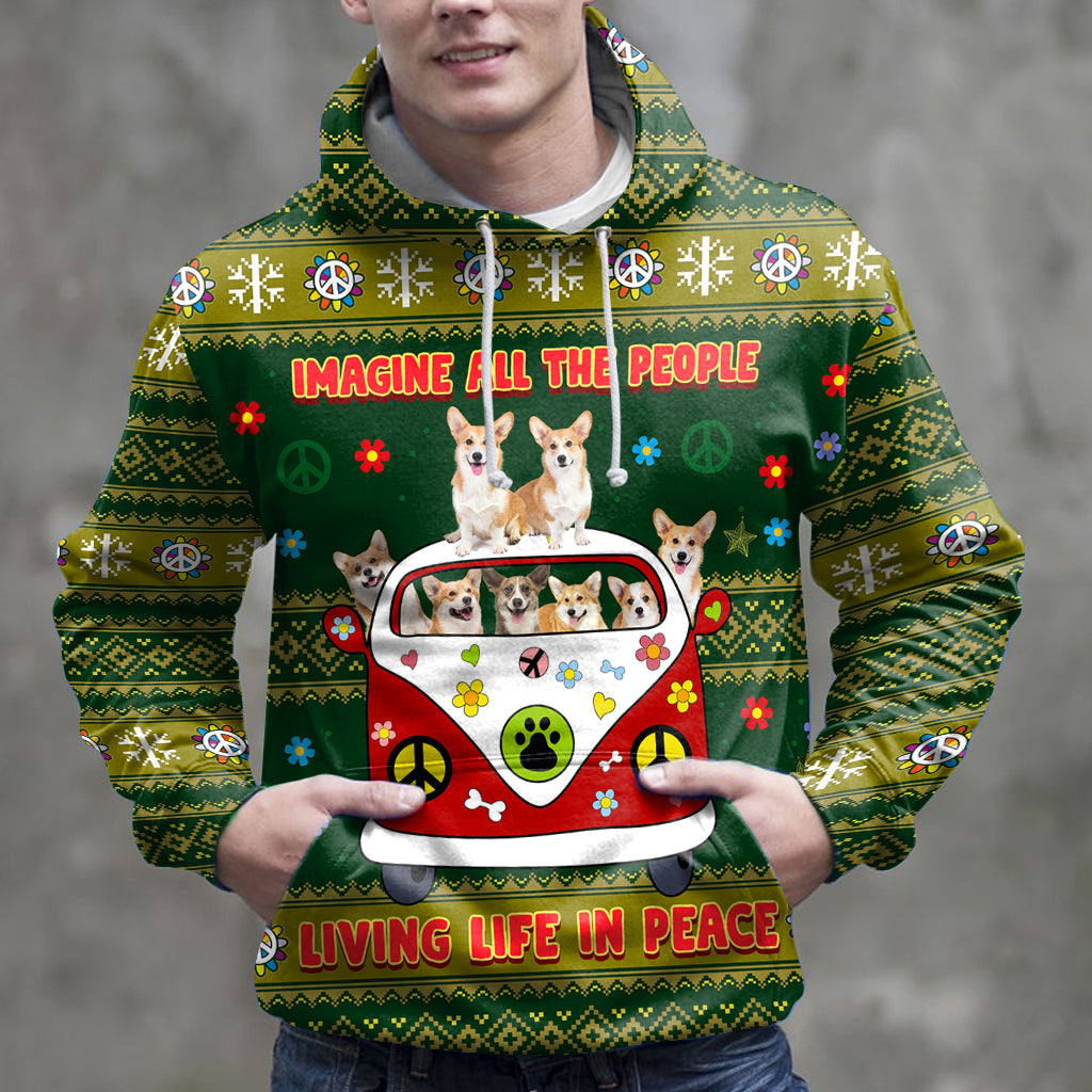 Imagine All The People Living Life In Peace Pembroke Welsh Corgi HZ112308 - All Over Print Unisex Hoodie