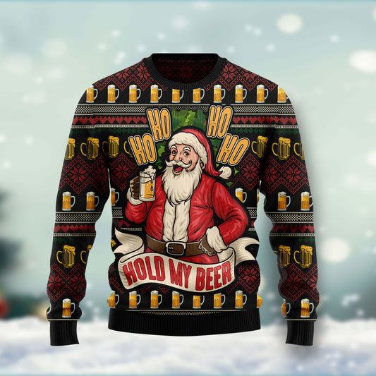 Ho Ho Hold My Beer HT071201 Ugly Christmas Sweater unisex womens & mens, couples matching, friends, funny family ugly christmas holiday sweater gifts (plus size available)