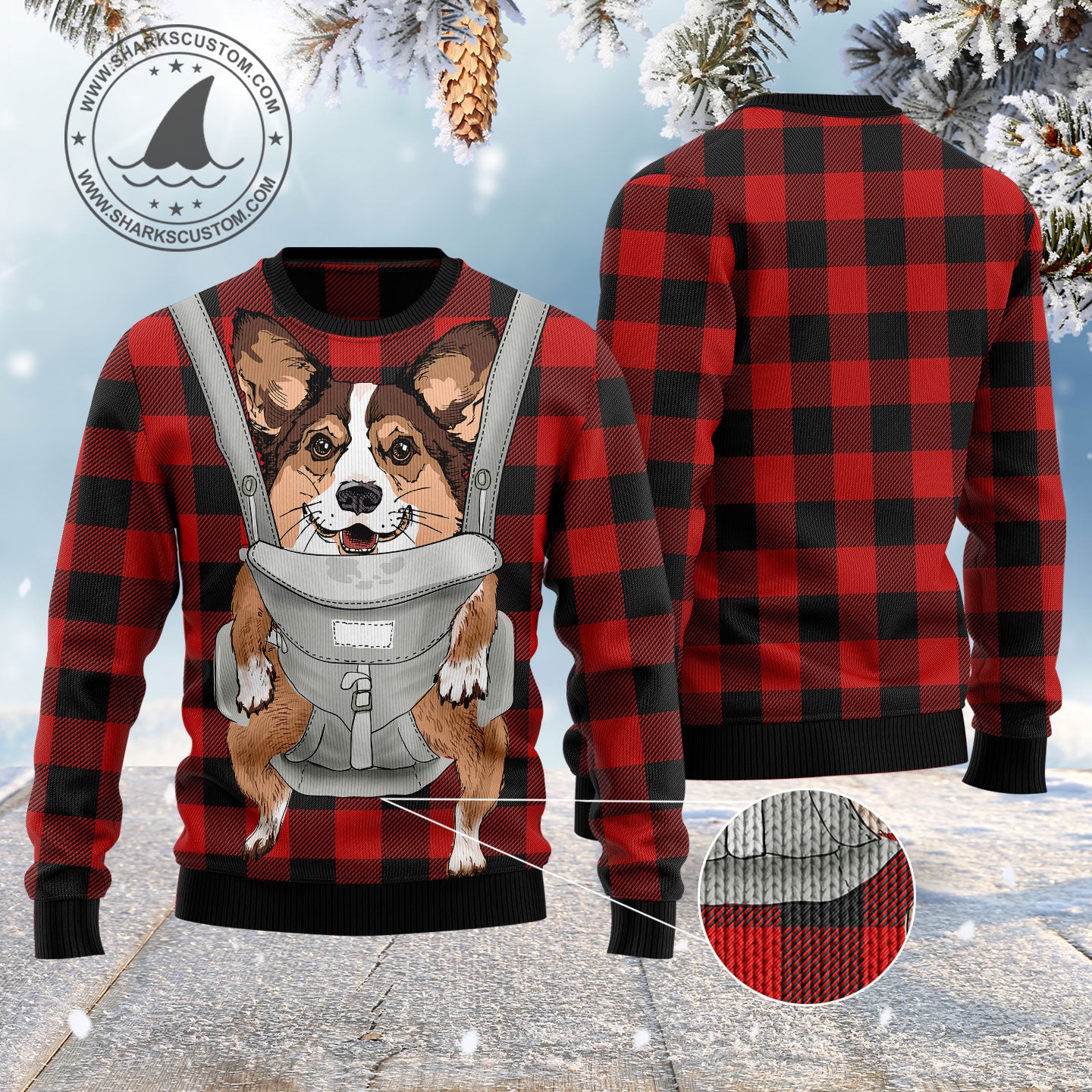 Front Carrier Dog Pembroke Welsh Corgi HZ102606 Ugly Christmas Sweater