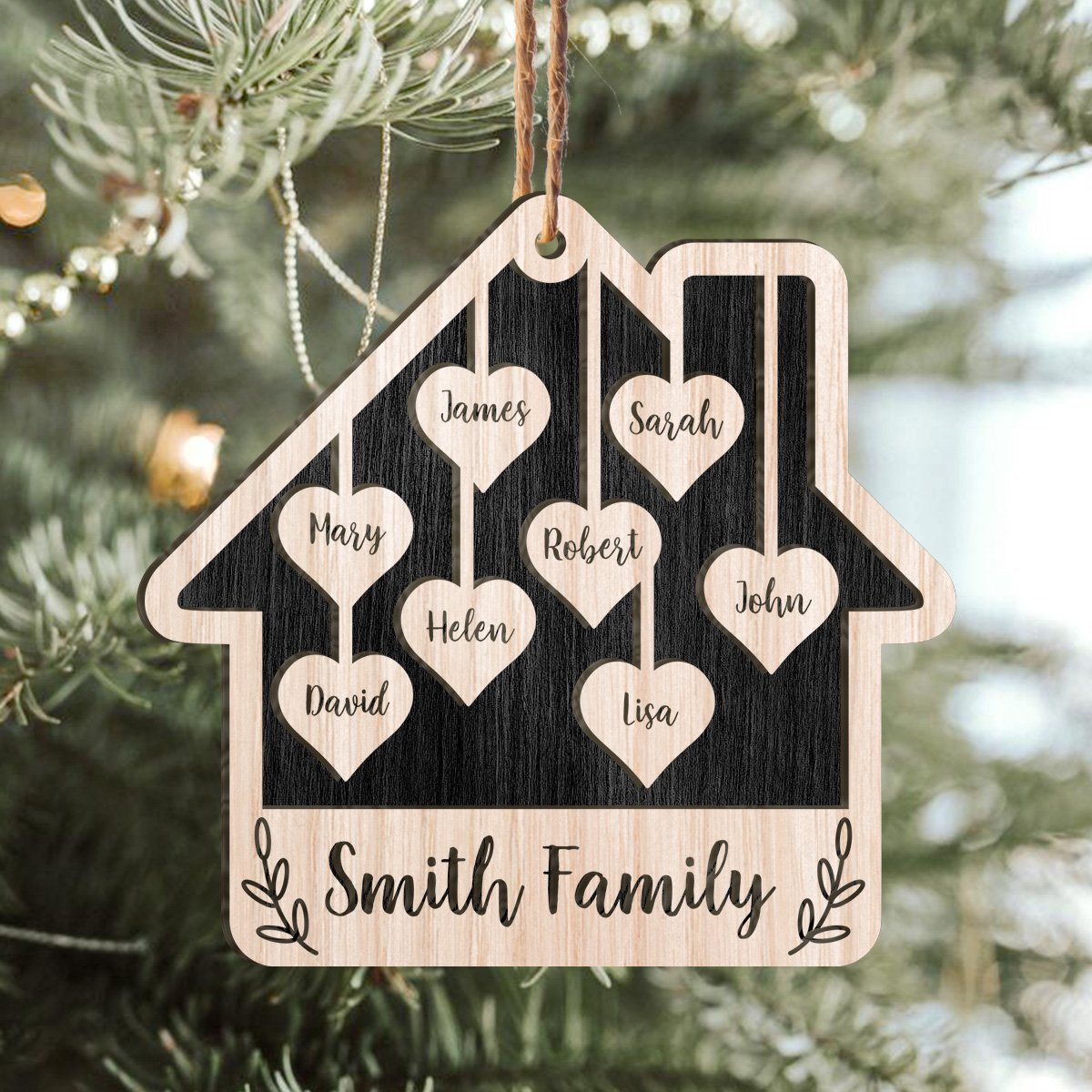 Heart House Custom Family Member Names Personalizedwitch Personalized Layered Wood Christmas Ornament