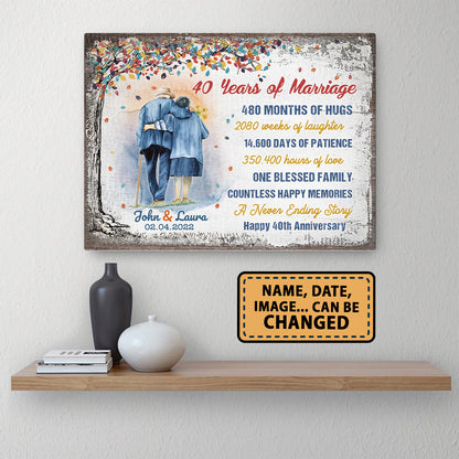 40 Years Of Marriage Tree Colorful Personalizedwitch Canvas Valentine Gifts