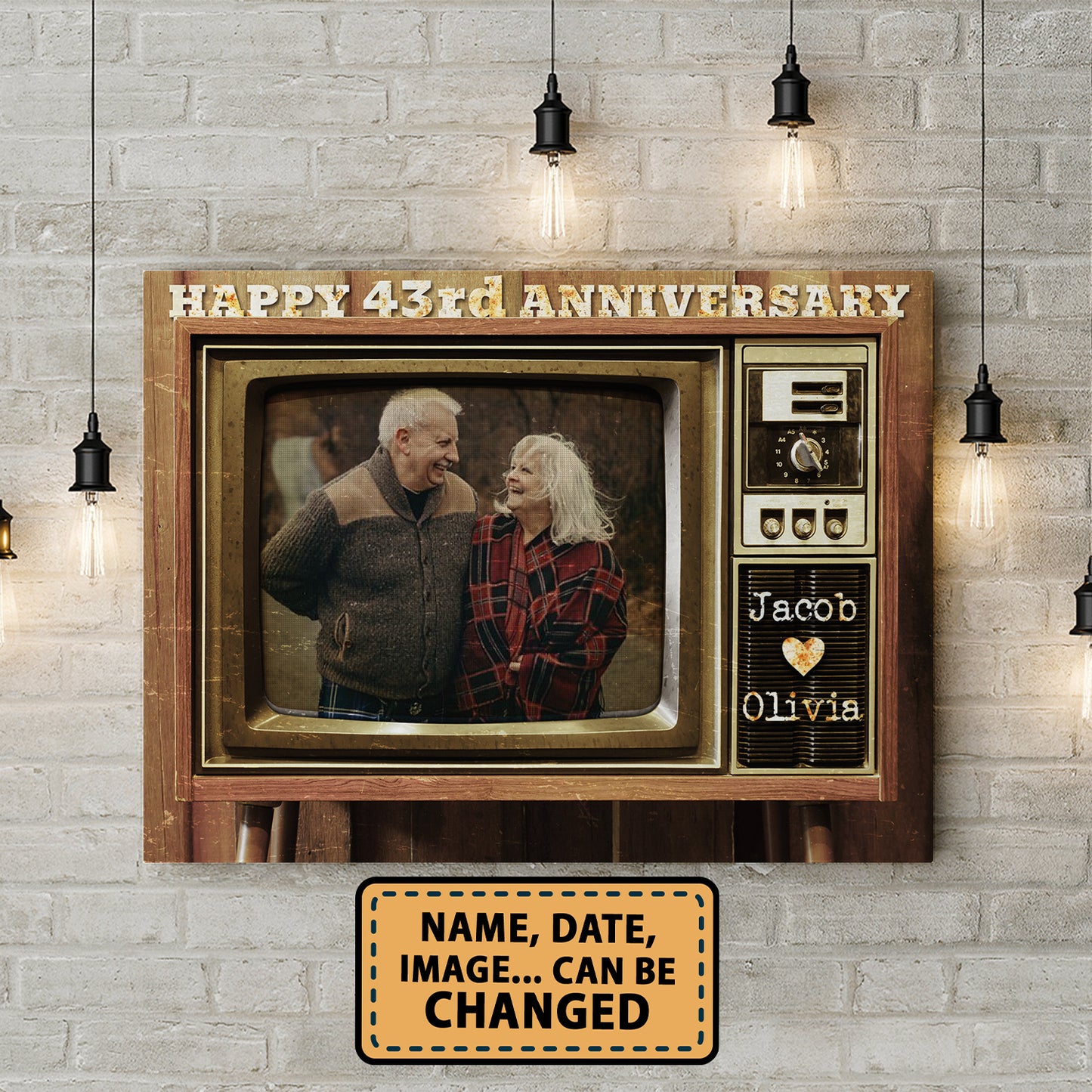 Happy 43rd Anniversary Old Television Custom Image Anniversary Canvas