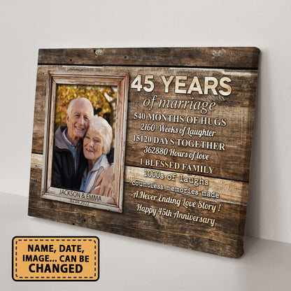 45 Years Of Marriage Custom Image Anniversary Canvas