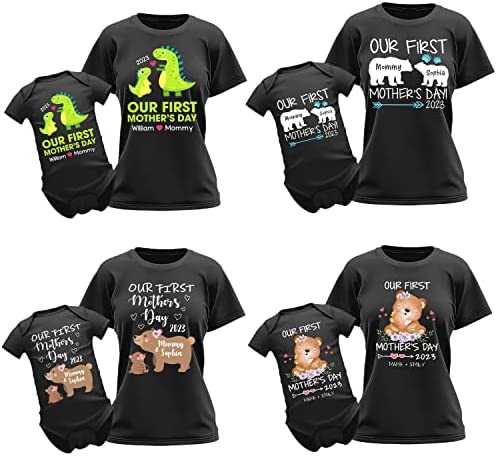 Happy 1st Mother's Day Dinosaur Elephant Bear Sloth Whale Animal Matching Outfit