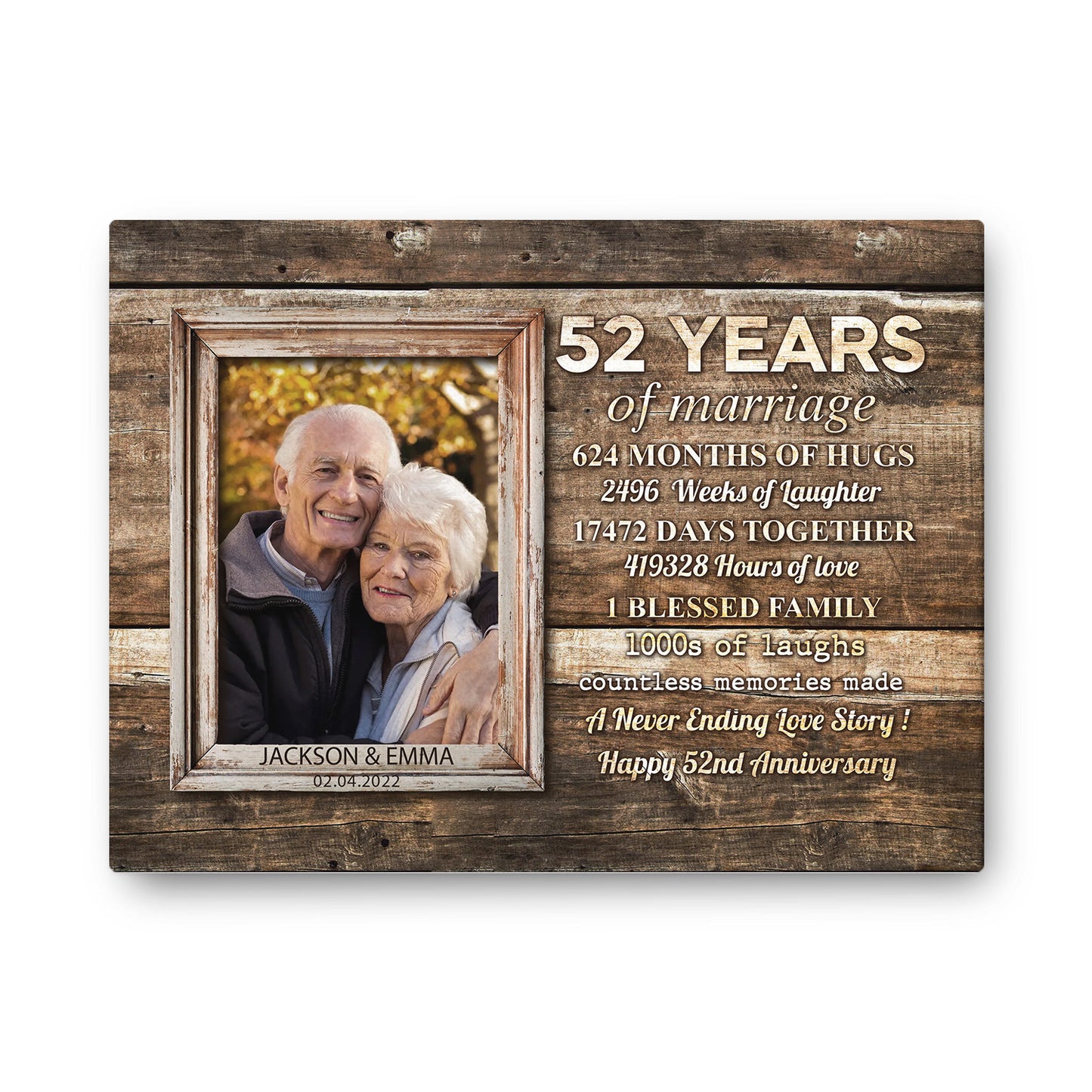 52 Years Of Marriage Custom Image Anniversary Canvas