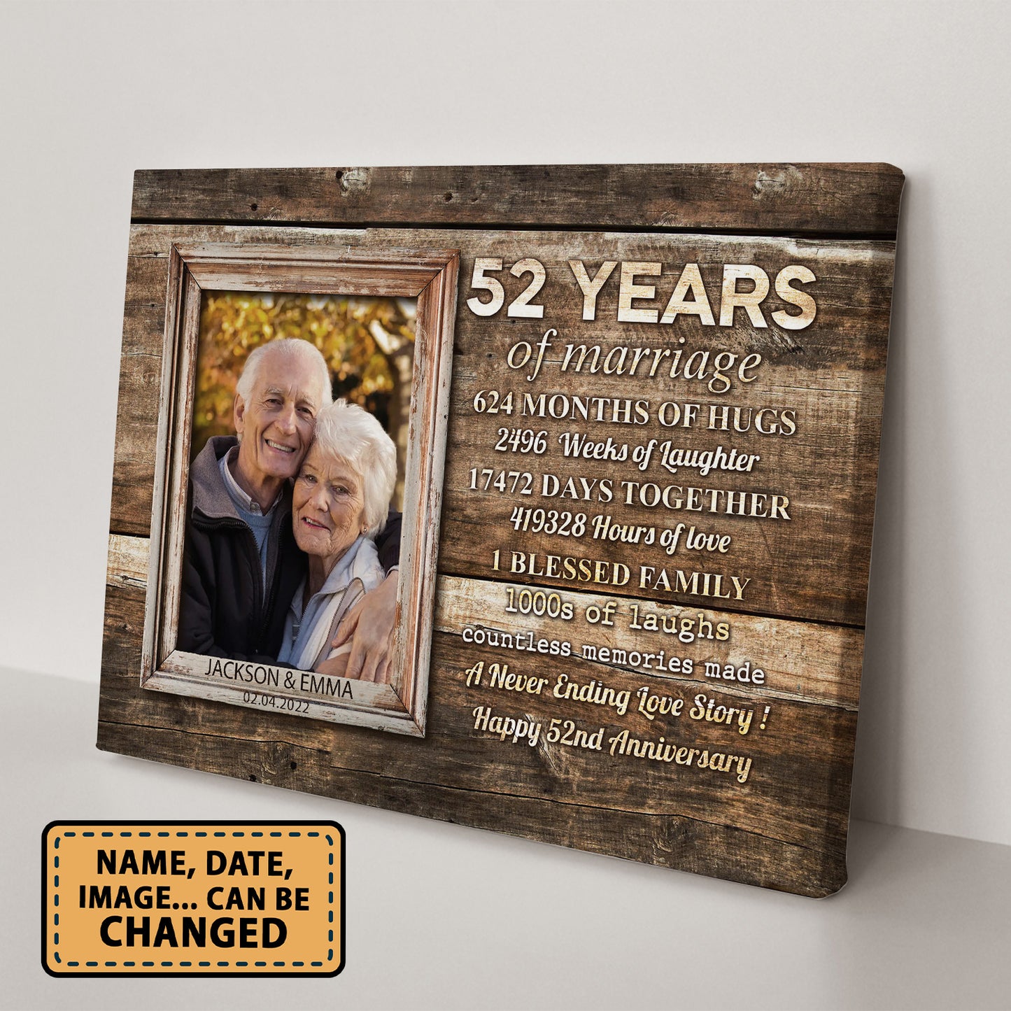 52 Years Of Marriage Custom Image Anniversary Canvas