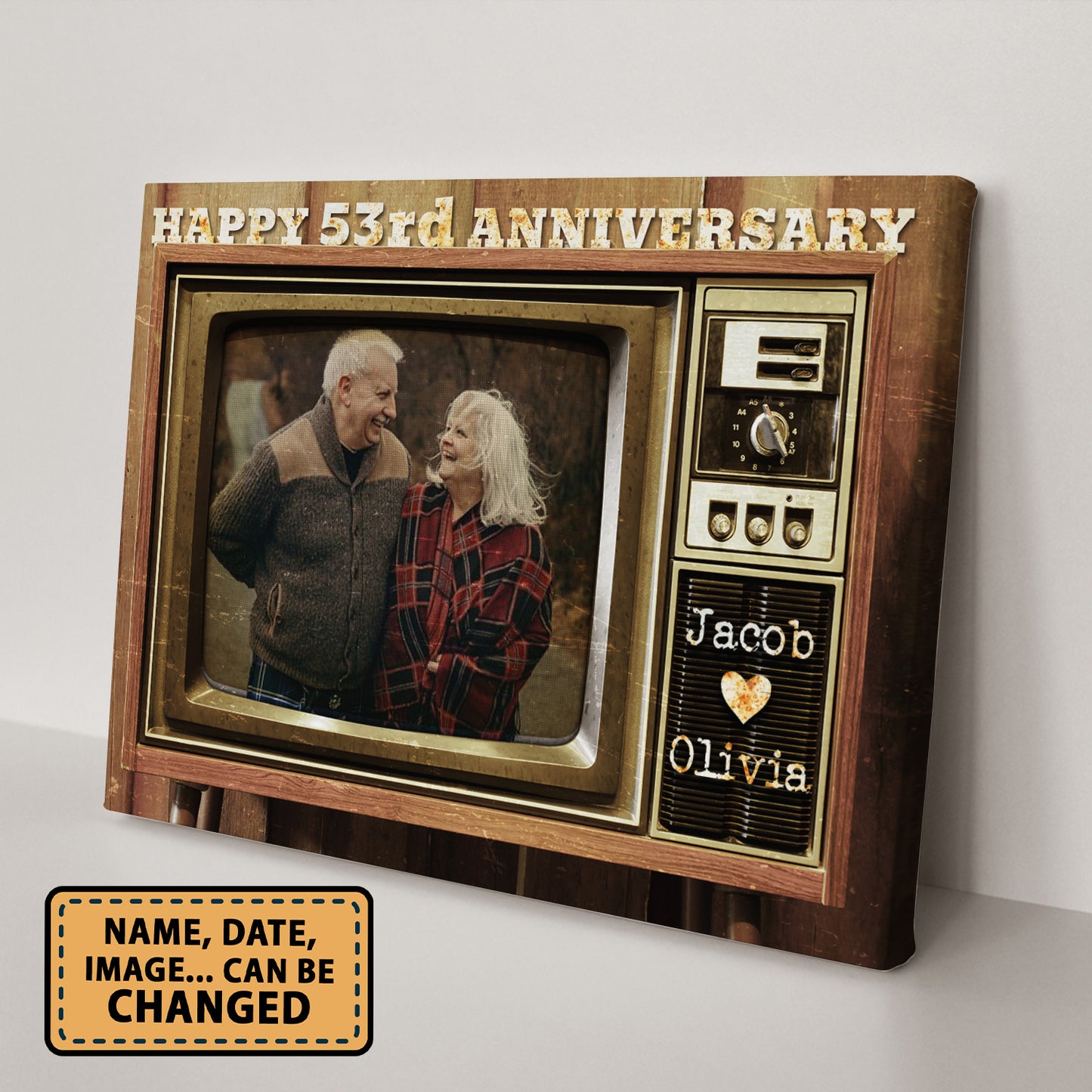 Happy 53rd Anniversary Old Television Custom Image Anniversary Canvas